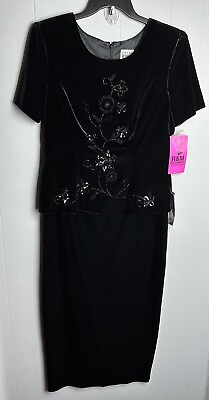 #ad NWT RM Richards Black Beaded Full Length Velvet Formal Evening Dress Size 12 $40.00