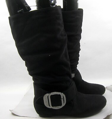 #ad #ad BLACK 1.5quot;hidden wedge heel Round Toe knee Boots WOMEN Size 7.5 $12.34