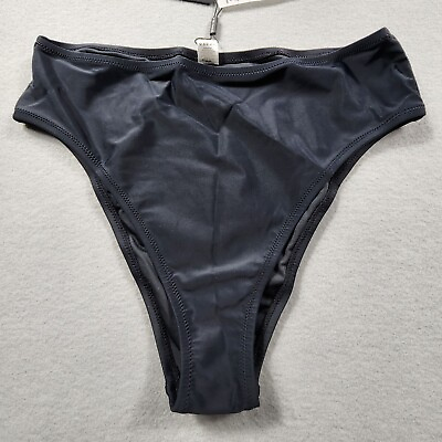 #ad RELLECIGA High Cut Bikini Bottoms Cheeky Metal Logo Womens Size Large Black $14.99