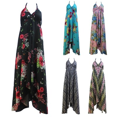 #ad Aroona Women Sexy Summer Dress Maxi Long Sundress Beach Wear Rayon Casual Kaftan $11.96