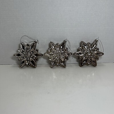#ad Dillard’s Trimmings Mercury Glass Snowflake 4”Hanging Ornaments Set Of 3 $24.99