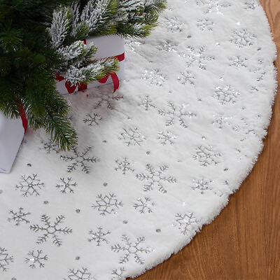 Christmas Tree Skirt Snowflake Plush Floor Faux Fur Mat Decor $16.99