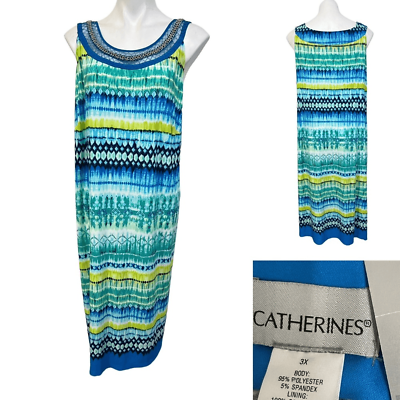 #ad Catherines maxi dress 3x boho green blue multicolor sleeveless embellished $27.30