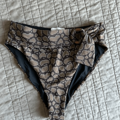 #ad Onia Women#x27;s Chocolate Brown Anais Belted Snake Print Lined Bikini Bottom Small $45.00