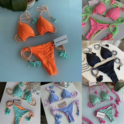 #ad Women Sexy Push Up Bikini Set Braided String Swimwear Ruched Thong Bathing Suit $22.95