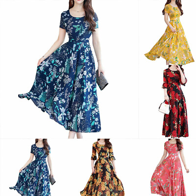Long Maxi Dress Casual Beach Holiday Sundress Women#x27;s Floral Print Ladies Summer $5.72