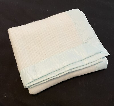 #ad Baby Sears Vintage Blanket Blue Acrilan Therma Weave Nylon Binding Made In USA $39.99