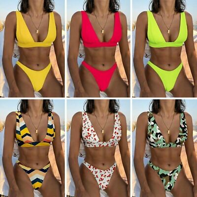 #ad #ad Womens Sexy Triangle Bikini Set Push Up Swimwear Brazilian High Cut Bathing Suit $17.88