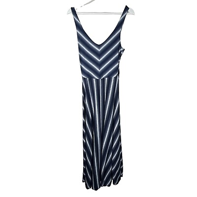 #ad Puella Dress Women Medium Maxi Long Flare Blue Navy White Sleeveless Sundress $39.66