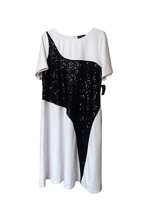 Eloquii Sequin Short Sleeve Shift Dress Size 26 Black White Party Cocktail New $77.18