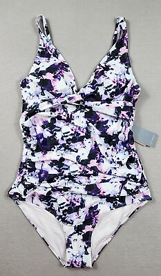 #ad One Piece Slimming Ruched Push Up Padded Bathing Suit Womens Size Medium Purple $14.29