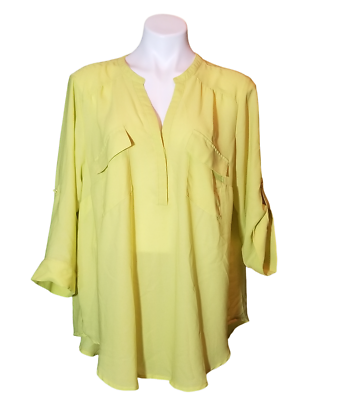 Torrid Women Georgette Roll Tab 3 4 Sleeve Harper Blouse Top Yellow Plus Size 2X $24.99