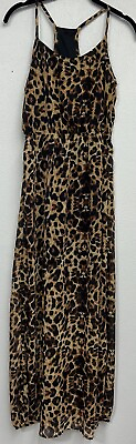 #ad No Boundaries Maxi Dress Small Leopard Print Polyester Long Racerback $12.99