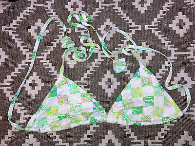 #ad Lilly Pulitzer String Bikini Swimsuit Top women’s S green white Checkered tassel $25.95