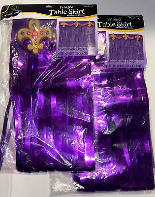 #ad * New Party Express By Hallmark Mardi Gras 9FT X 29IN Fringed Table Skirt Jester $11.48