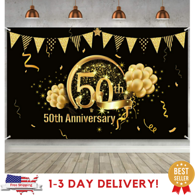 #ad 50th Birthday Black Party Decoration Extra Large Fabric Black Sign Poster Banner $14.34