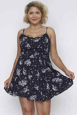 #ad Plus Size Navy Blue Floral Mini Dress Sundress 1XL Spaghetti Strap Summer Travel $24.95