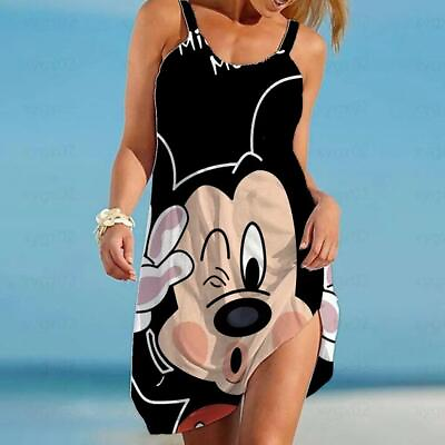 #ad #ad Mickey Minnie Mouse Women Dresses Sleeveless Summer Beach Loose Midi Sun Dresses $14.99