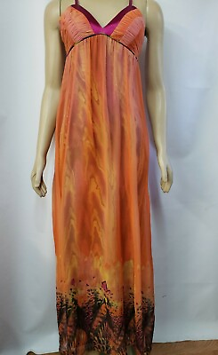#ad GUESS By Marciano Womens Burnt Orange Maxi Dress Sz XS Overlay Abstract NEW #CB2 $79.10
