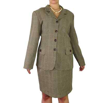 #ad Vintage La Belle Brown Houndstooth Skirt Suit Size 14 Large Retro Corpcore $89.99
