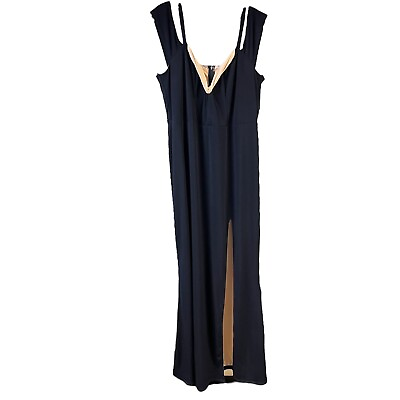 #ad City Studio Blue Maxi Dress Slit Classic Off Shoulders Stretch Peach Lining 18W $39.99