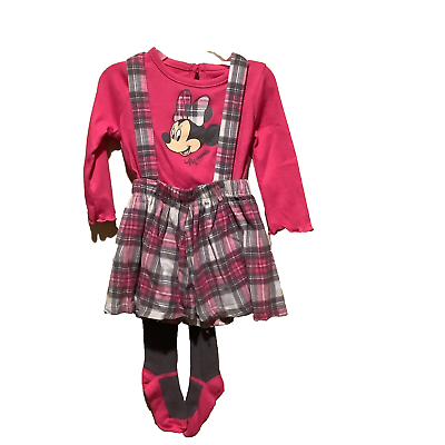 #ad Disney Baby Outfit Size: 3 6M Minnie Mouse Fuchsia Plaid Skirt amp; lil#x27; leggings $7.98