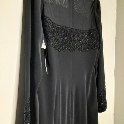 #ad Black Tie by Oleg Cassini Size 12 Rare Beaded Black Cocktail Dress Vintage $275.00