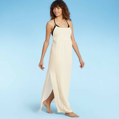 Women#x27;s Cover Up Dress Maxi Shade amp; Shore cream BEACH SUMMER long dress size M $9.23