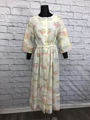 #ad Sears Fashion Floral Belted Hostess Dress Perma Prest Small Vintage $35.34