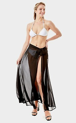 #ad Women#x27;s Long Black Sheer Beach Swimsuit Wrap Cover Up Sarong Skirt One Size NWT $35.00