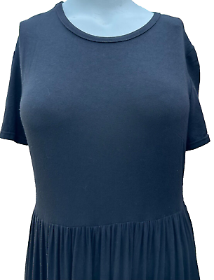 #ad Solid Black Dress X Large Long Maxi Jersey Round Neckline Pockets Super Soft $8.00