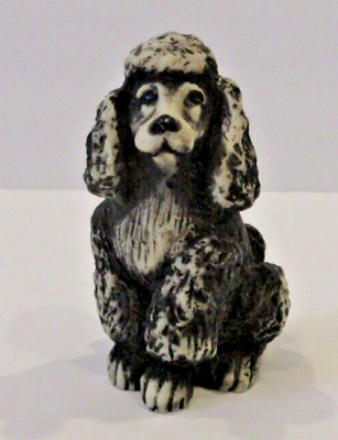 #ad #ad CUTE Black Poodle with White Accents Miniature Figurine Sculpture Resin 2 3 4” $10.00