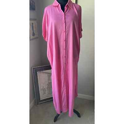 #ad #ad True Destinations Relax Bright Pink Button Down Maxi Beach Cover Up Dress Size M $28.00