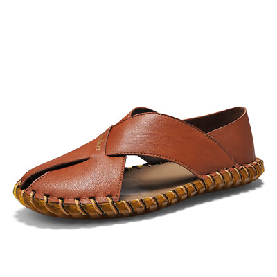 Summer Men#x27;s Shoes Sandals Casual Beach Shoes Breathable Faux Leather Handmade $42.49