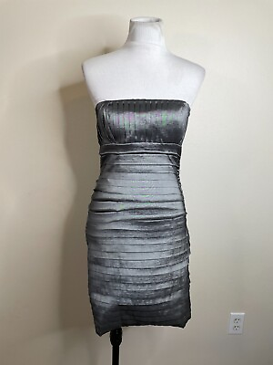 #ad Calvin Klein Evening Dress Size 4 Gray Sheen Tiers Strapless Party Cocktail $19.76
