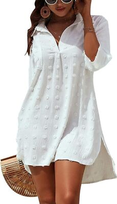 #ad Women Swimsuit Coverups Swimwear Beach Cover up Dress Shirt white Black blue US $16.66