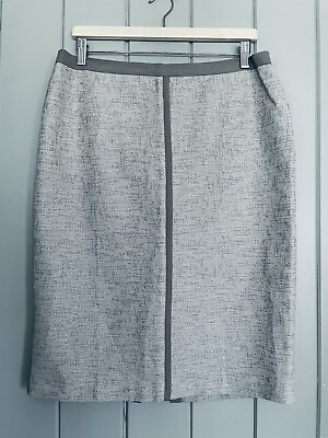 #ad Lafayette 148 New York Tweed Skirt 14 Cotton Linen Blend Gray Pencil Straight $34.95
