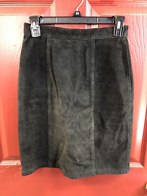 #ad #ad Comint Vintage Black Suede Full Grain 100% Leather Skirt Pencil Womens Size 7 8 $17.48