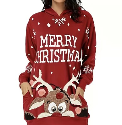 Christmas sweatshirt Deer letters Merry Christmas long sleeve drawstring 2XL $19.55
