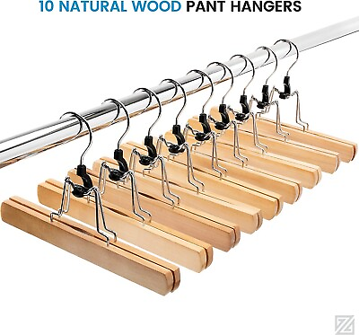 High Grade Wooden Pants Hangers with Clips Non Slip Slack Skirt Hangers 10 Pack $40.71