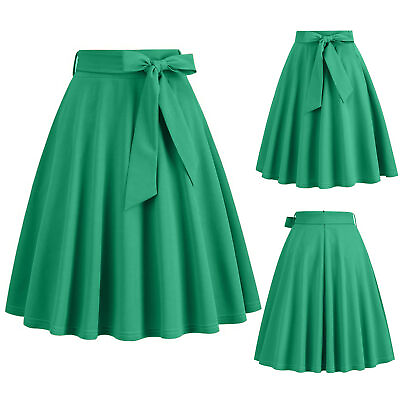 #ad Women A line Skirt High waisted Elegant Midi with Belted Waist Ruffle Detail $21.50