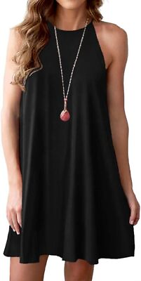 #ad Feiersi Summer Dresses for Women Beach Floral Tshirt Sundress Sleeveless Casual $46.76