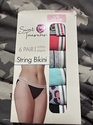 #ad #ad Secret Treasures Size L Women’s 12 14 String Bikini Panties 6 Pair New $17.95