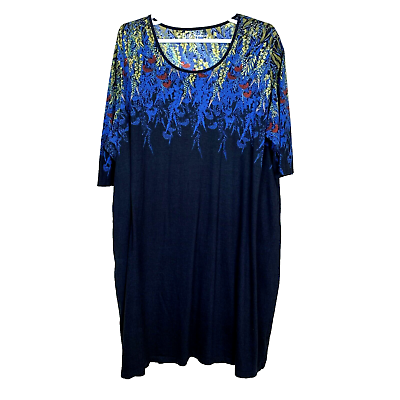 #ad Ulla Popken Knit Maxi Dress 3 4 Sleeve Jersey Cotton Navy Blue Womens 32 34 $32.50