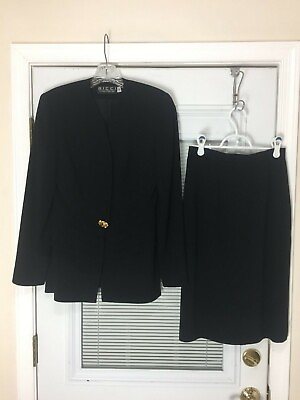 #ad Women#x27;s Vtg Timeless Black 2 Piece Suit Pencil Skirt amp; Semi Tunic Length Blazer $49.00