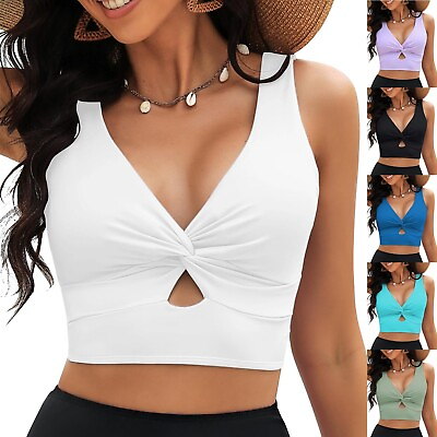 #ad Bikini Swimsuit For Women Cropped Tankini Beach Padded Knot Cut Out Adjustable $13.32