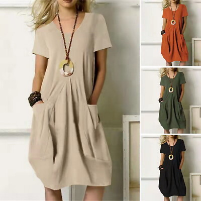 #ad Plus Size Womens Short Sleeve Smock Dress Summer Loose T Shirt Casual Dresses 20 $24.29