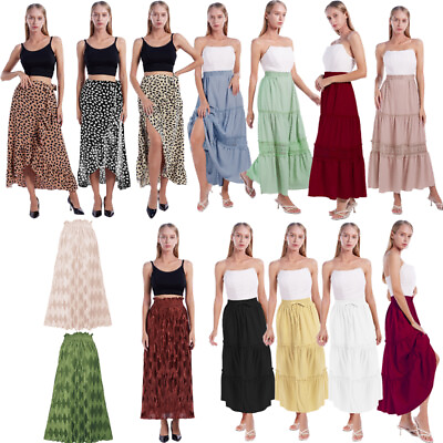 Spring Lady Fashion Pleated Skirt Long Maxi Skirt Ankle Length Summer Beach $14.49