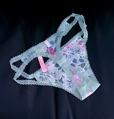 #ad #ad S Victoria#x27;s Secret Floral Lace Mesh Thong VS Pink Bikini Panties Dream Angel S $13.00