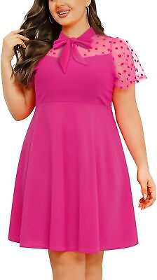 #ad Pinup Fashion Women#x27;s Plus Size Contrast Mesh Short Sleeve Bow Tie Neck Cocktail $78.04